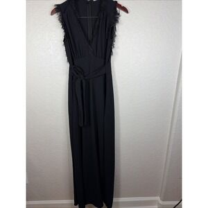 Altar'd State Black Sleeve Lace Trim Dress With Slit, Waist Tie, Size Medium